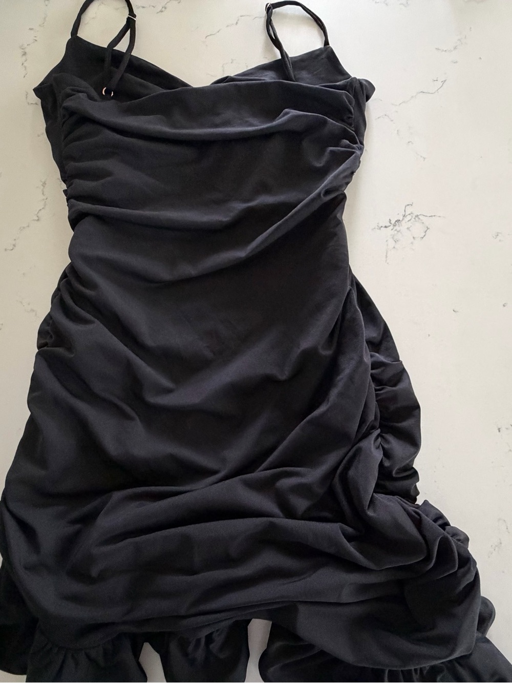 Oh Polly Black Ruched Mini Dress with Spaghetti Straps